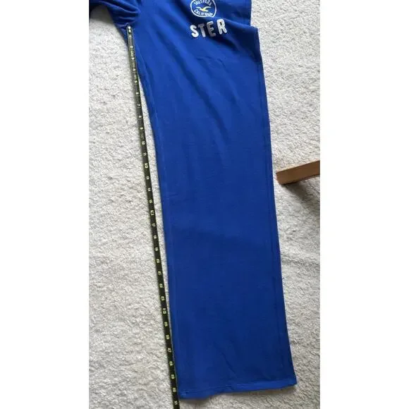 Y2K Hollister Blue Sweatpants Size M Logo Flare Leg Wide Leg Preppy Loungewear - Picture 8 of 10